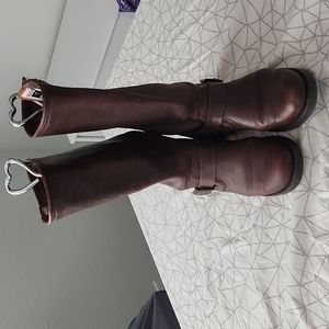 Frye Distressed Veronica Tall Brown Slouch Buckle Boots Size 10